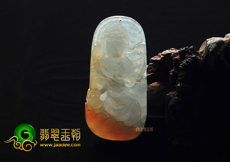 冰种淡黄翡观音挂件