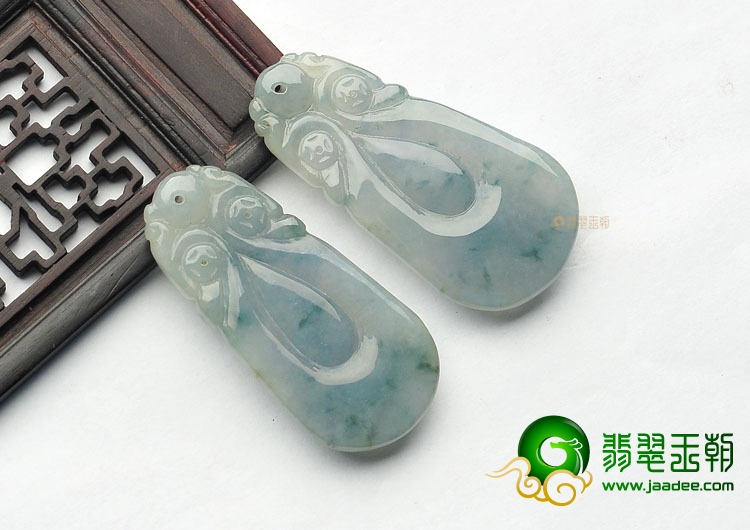 糯冰种蓝晴水飘花龙行如意挂件(一对)