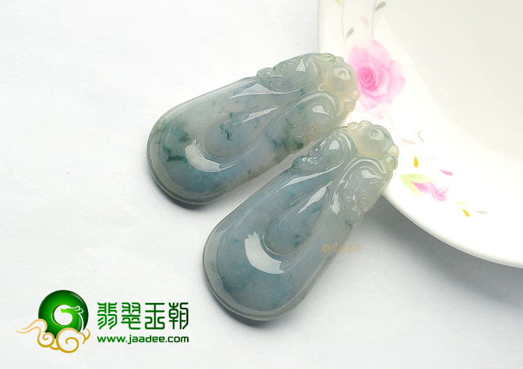 糯冰种蓝晴水飘花龙行如意挂件(一对)