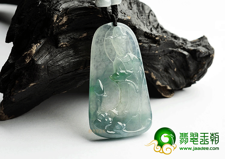 冰种飘花站观音挂件