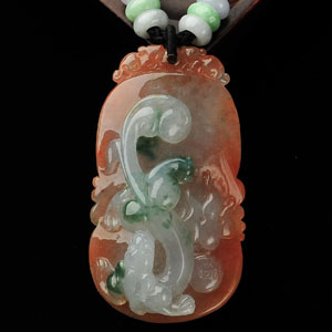 糯冰种红黄翡飘花螭龙如意挂件
