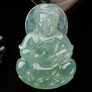 冰种晴水略飘花观音挂件