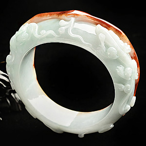 糯冰种红翡螭龙雕花贵妃镯(58.3mm-57mm)