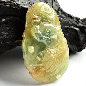 细糯种黄翡飘花鹰头挂件