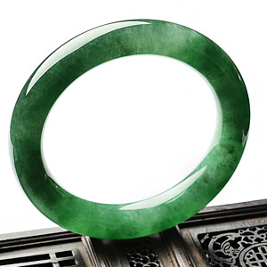 糯冰种阳绿圆条手镯(55mm)
