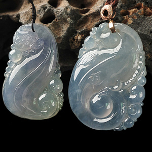 (超值推荐)冰玻种淡紫罗兰龙行如意挂件(一对)