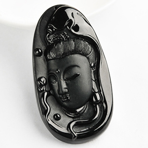 细糯种墨翠观音头挂件