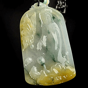 冰种黄翡飘花站观音挂件