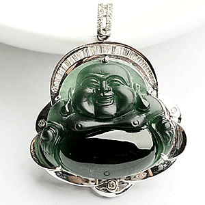 玻璃种墨翠镶白金玉佛挂件