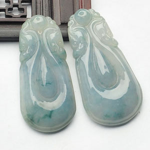 糯冰种蓝晴水飘花龙行如意挂件(一对)