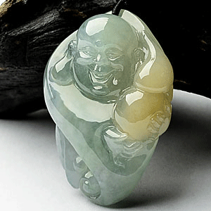 糯冰种黄翡略飘花玉佛挂件