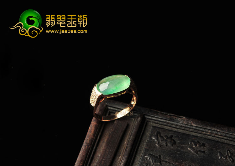冰种绿晴水镶玫瑰金戒指(真钻)