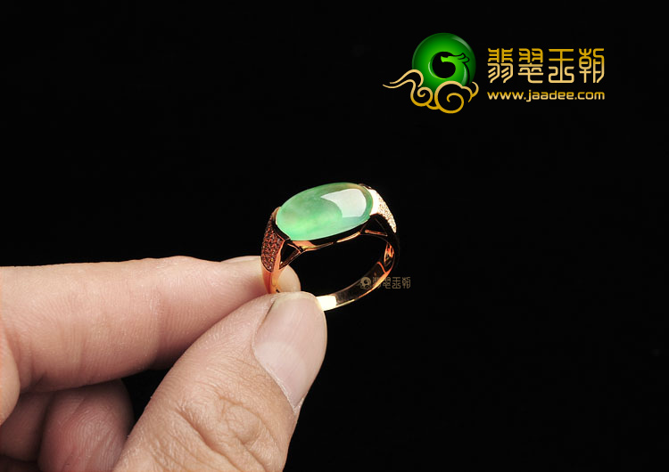 冰种绿晴水镶玫瑰金戒指(真钻)