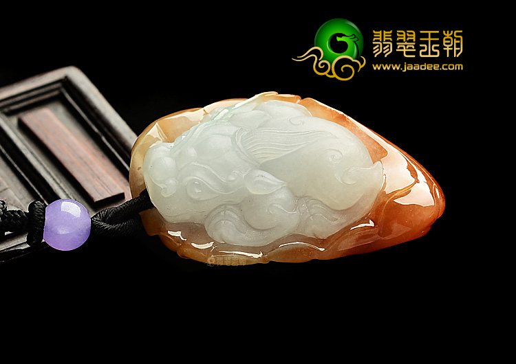 糯冰种红黄翡貔貅挂件