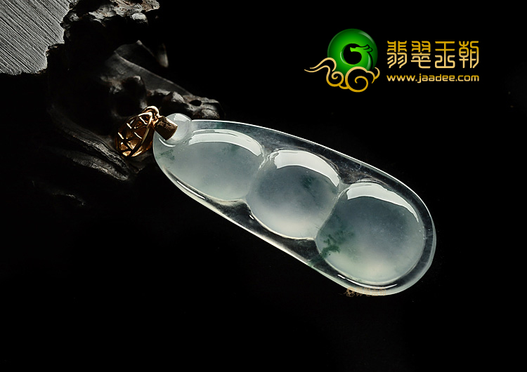 玻璃种飘花四季豆挂件(金扣)