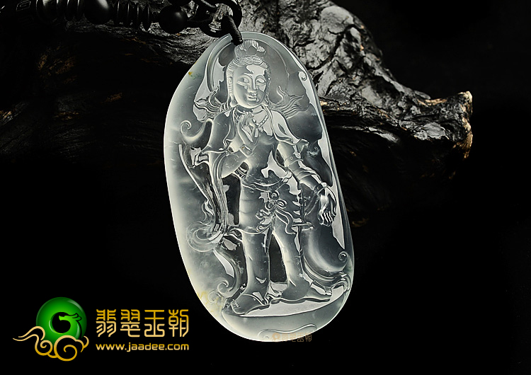 (超值推荐)玻璃种强莹光无色站观音挂件