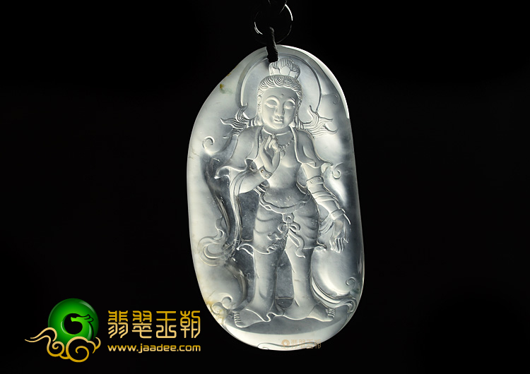 (超值推荐)玻璃种强莹光无色站观音挂件