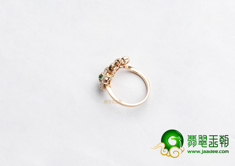 玻璃种无色/阳绿镶玫瑰金戒指(真钻)