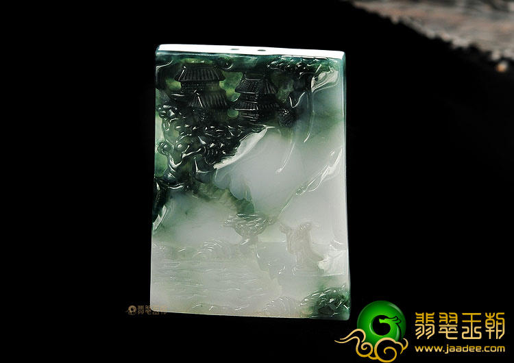 糯冰种飘花山水牌挂件