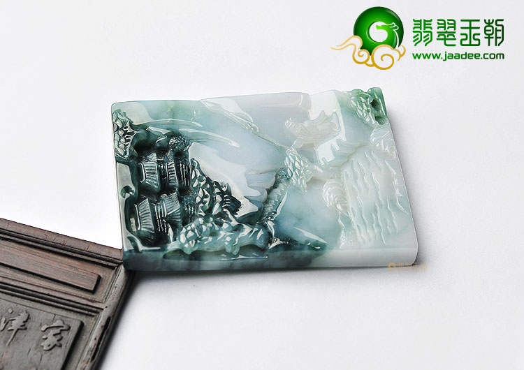 糯冰种飘花山水牌挂件
