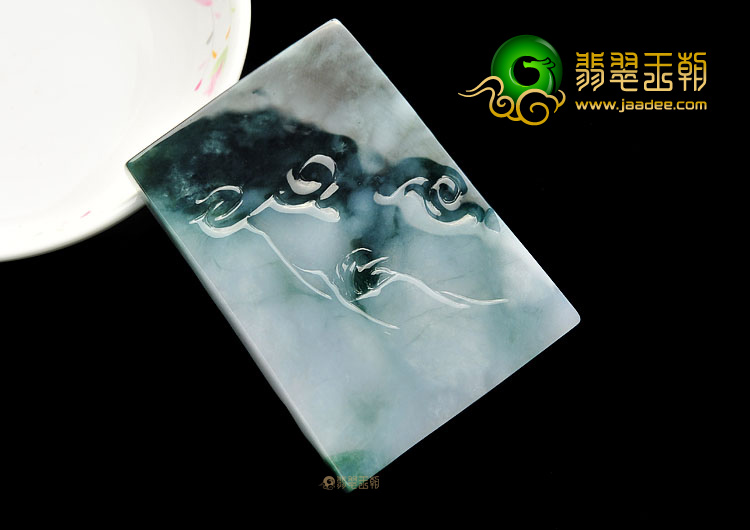 糯冰种飘花山水牌挂件