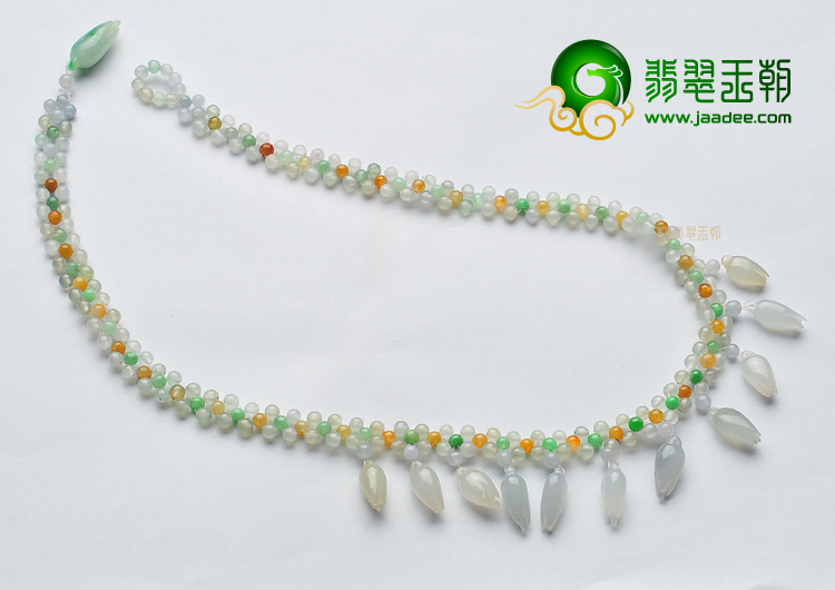 冰种/糯冰种三彩玉兰花项链