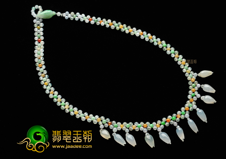 冰种/糯冰种三彩玉兰花项链