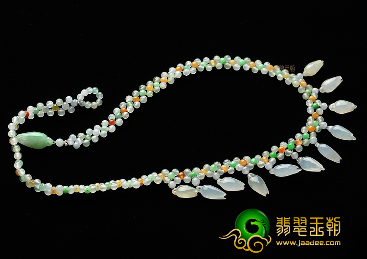 冰种/糯冰种三彩玉兰花项链