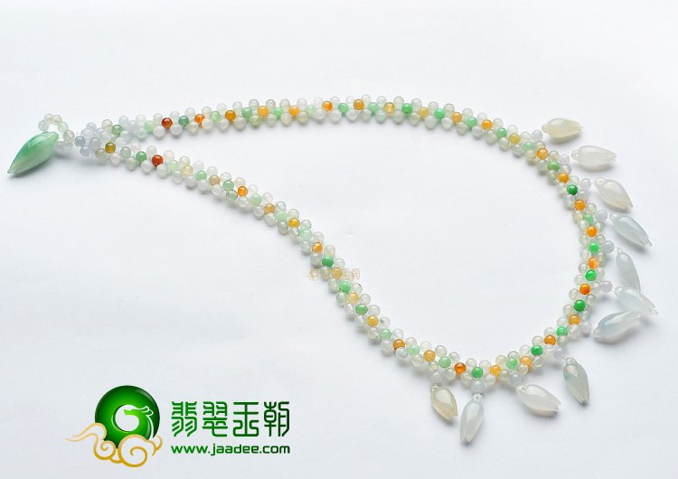 冰种/糯冰种三彩玉兰花项链
