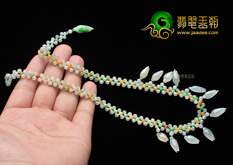 冰种/糯冰种三彩玉兰花项链