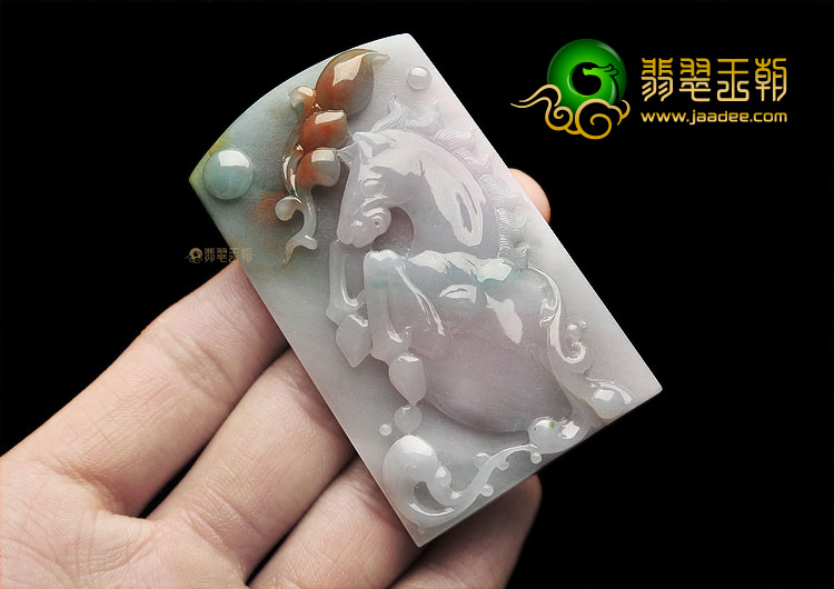 糯冰种三彩马到成功挂件