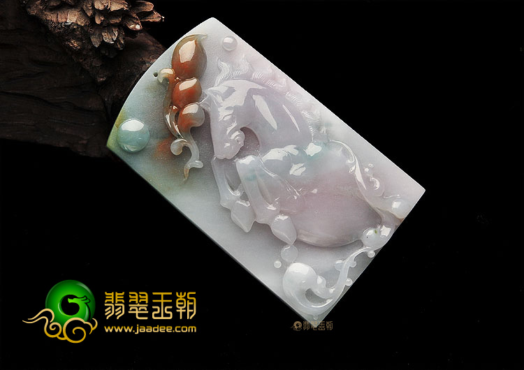 糯冰种三彩马到成功挂件