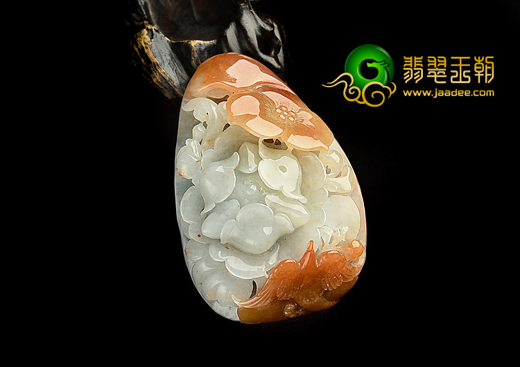 糯冰种红黄翡花开富贵挂件