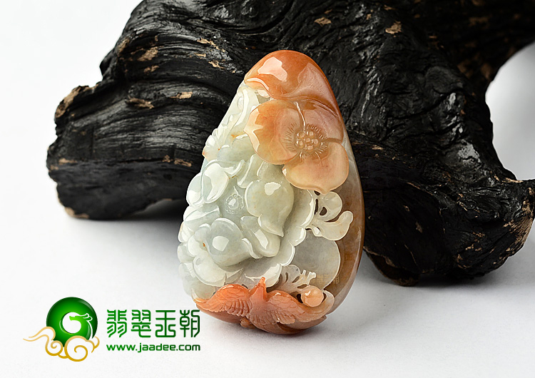 糯冰种红黄翡花开富贵挂件