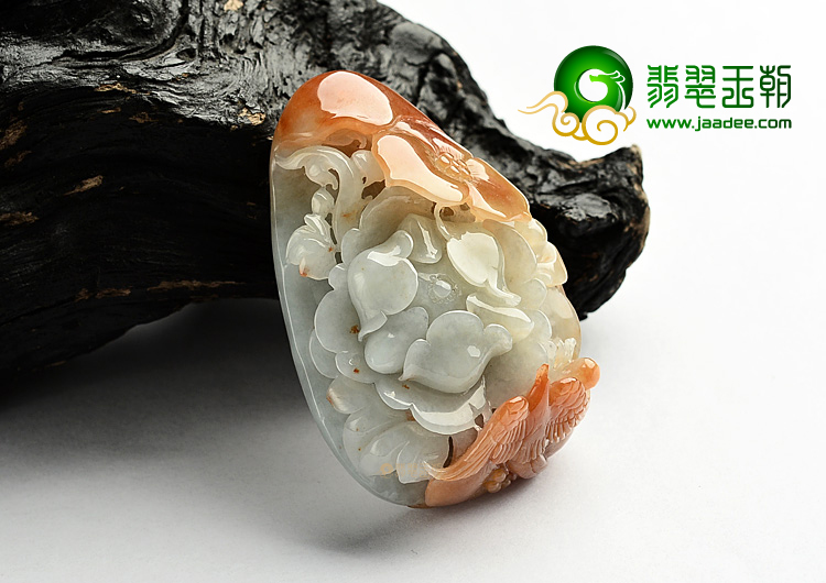 糯冰种红黄翡花开富贵挂件