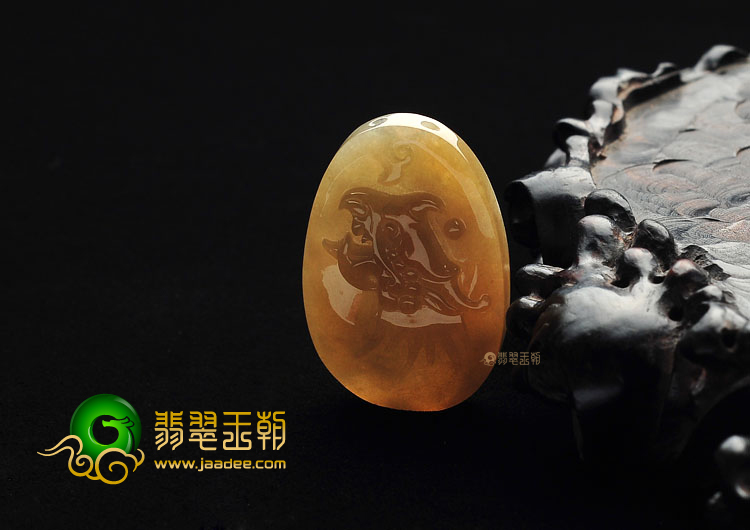 (超值推荐)糯冰种褐黄翡龙凤呈祥挂件