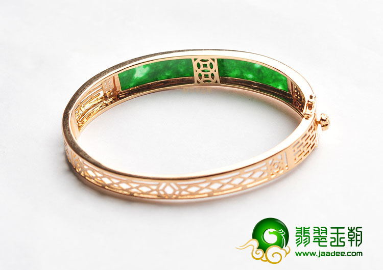 (超值推荐)糯冰种廯加绿镶玫瑰金贵妃镯(58.3mm-47.5mm)(真钻)