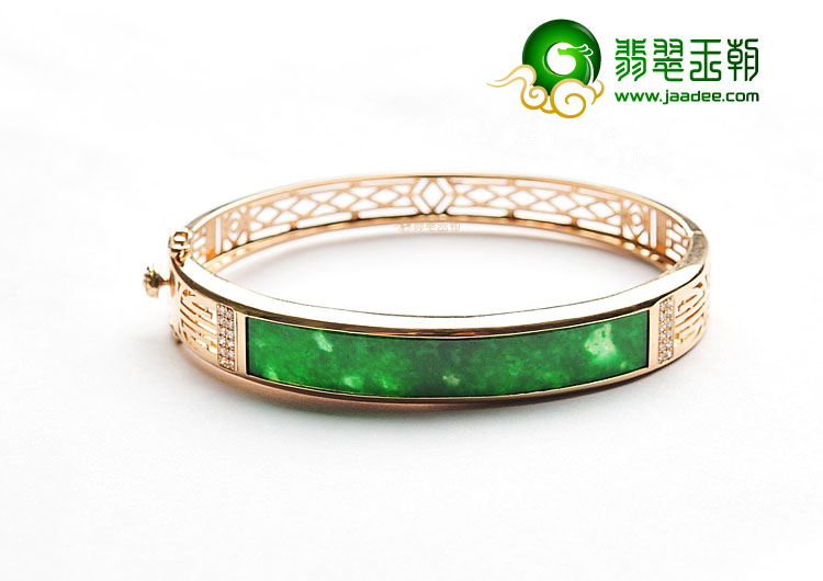 (超值推荐)糯冰种廯加绿镶玫瑰金贵妃镯(58.3mm-47.5mm)(真钻)
