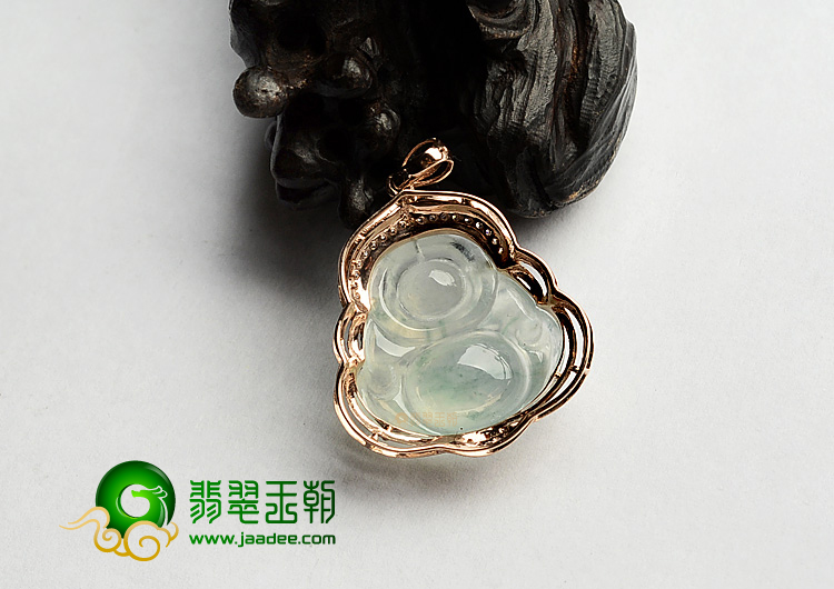 冰种略飘花镶玫瑰金玉佛胸坠(真钻)