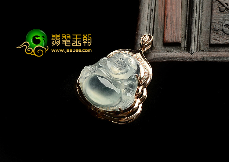 冰种略飘花镶玫瑰金玉佛胸坠(真钻)