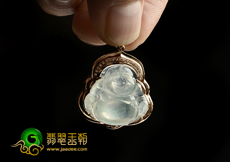 冰种略飘花镶玫瑰金玉佛胸坠(真钻)