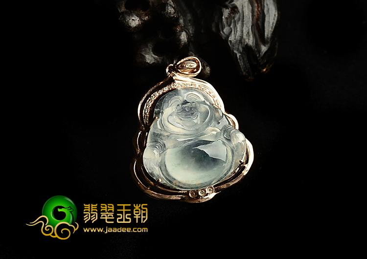 冰种略飘花镶玫瑰金玉佛胸坠(真钻)
