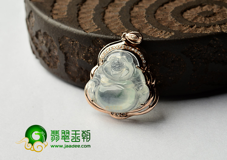 冰种略飘花镶玫瑰金玉佛胸坠(真钻)