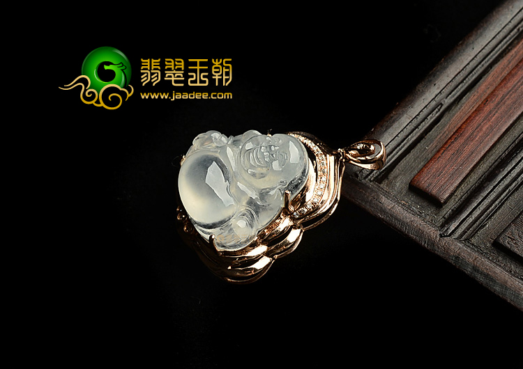 冰种略无色镶玫瑰金玉佛胸坠(真钻)