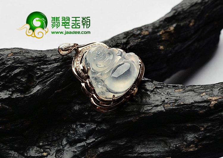 冰种略无色镶玫瑰金玉佛胸坠(真钻)