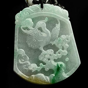 糯冰种淡三彩松鹤延年挂件