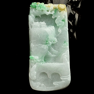 (超值推荐)糯冰种三彩山水牌挂件