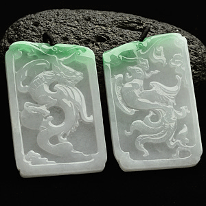 冰种飘翠龙凤牌挂件(一对)