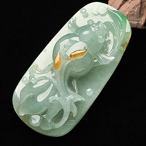 冰种淡蓝晴水连年有余挂件