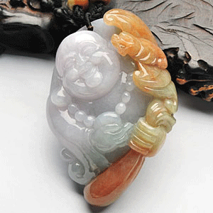 糯冰种晴水褐红翡纳福挂件